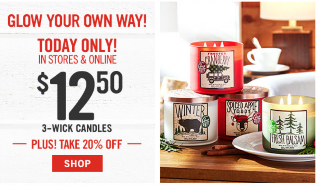 $12.50 3-Wick Candles Plus 20% Off At Bath & Body Works Today Only!