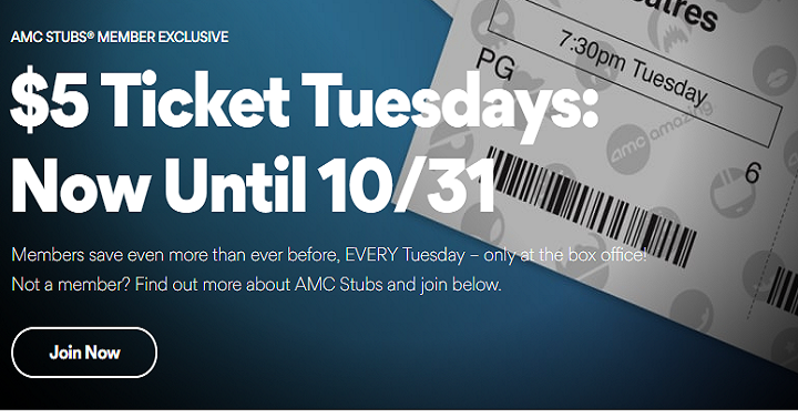 $5.00 Movie Tickets on Tuesdays at AMC Theaters!