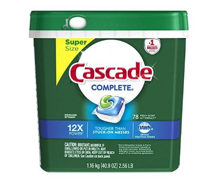 Cascade Complete ActionPacs Dishwasher Detergent, Fresh Scent, 78 Count  – Only $8.34!