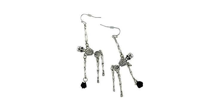 Hanging Skeleton w/ Black Rose Earrings – Just $15.00!