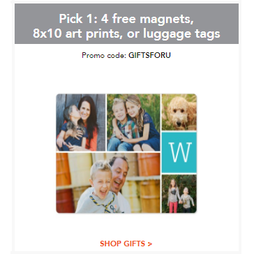 Shutterfly: 4 FREE Magnets, 4 FREE 8×10 Art Prints or 4 FREE Luggage Tags TODAY ONLY!!