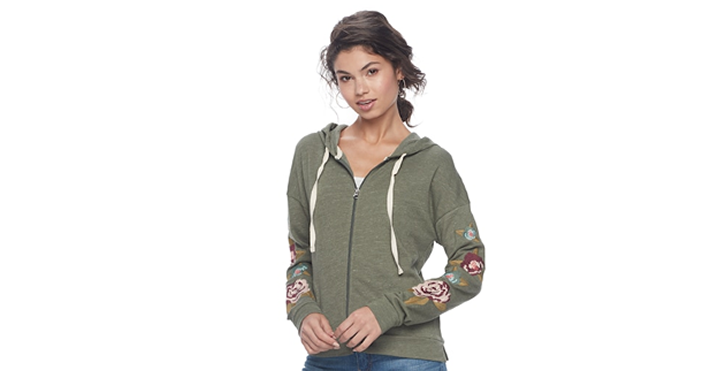 Kohl’s Friends & Family 20% Off! Earn Kohl’s Cash! Stack Codes! Spend Kohl’s Cash! Juniors’ Mudd Floral Embroidered Zip-Up Hoodie – Just $19.99!