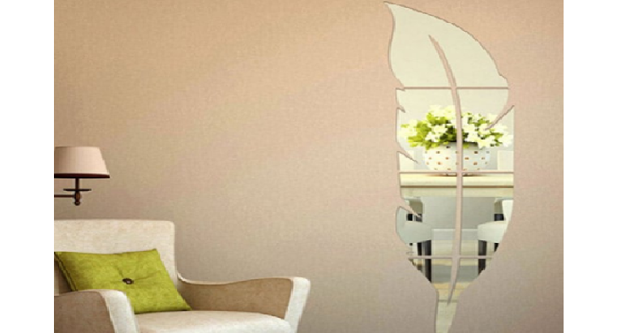 Feather Shape Acrylic Mirror Wall Sticker Only $1.99!