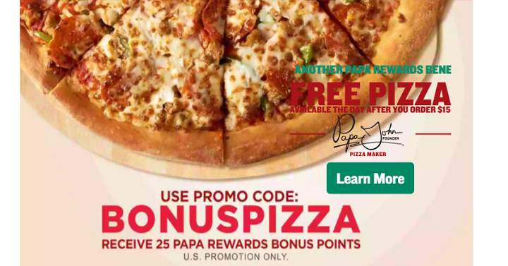 FREE Pizza from Papa Johns With $15.00 Purchase!