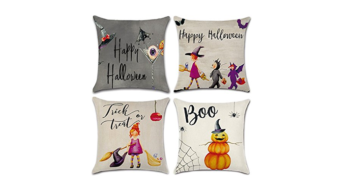 4-Pack Happy Halloween Square Cotton Linen Decorative Pillow Covers – Just $13.99!
