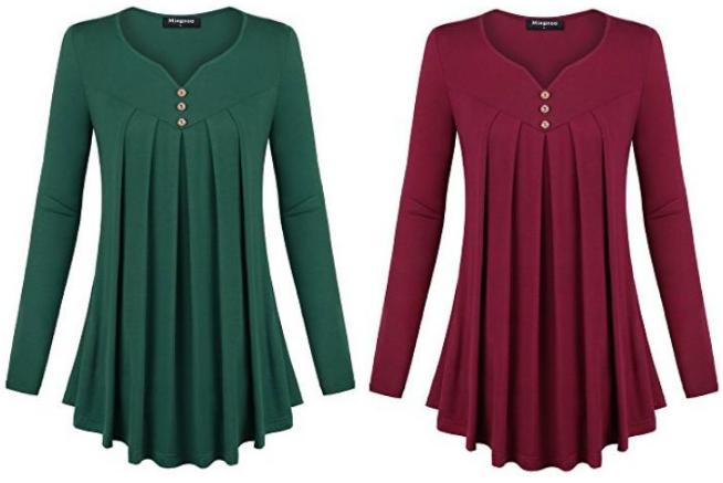 Miagooo Womens Long Sleeve Pleated Top – Only $25.99 Shipped!