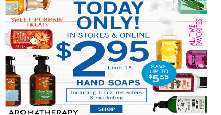Bath & Body Works: Hand Soaps Only $2.95 Each!! Today, Oct. 14th Only!
