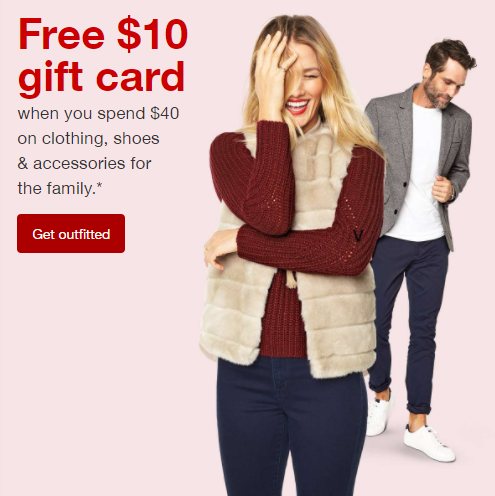 FREE $10 Target Gift Card with $40 Purchase on Clothing, Shoes & Accessories!