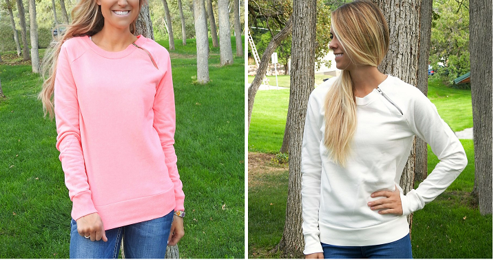 Jane: Zip Detail Pullover Sweater Only $13.99!
