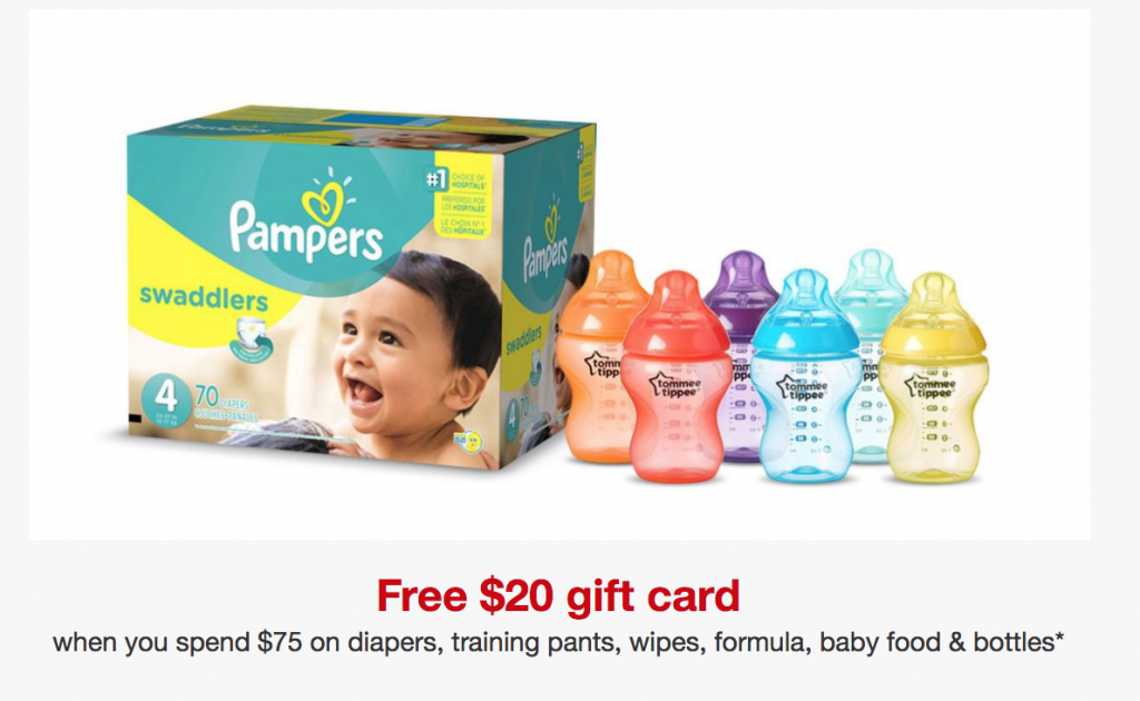 FREE $20 Target Gift Card With $75 Purchase of Diapers, Training Pants, Wipes, Formula, Baby Food & Bottles!