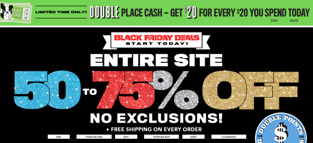 The Children’s Place Black Friday Is Live! Save Up To 75%, Earn Double Place Cash, & Get FREE Shipping!