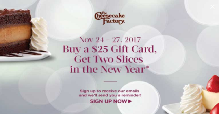 LIVE!! Buy a $25 Cheesecake Factory Gift Card, Get TWO FREE Cheesecakes!