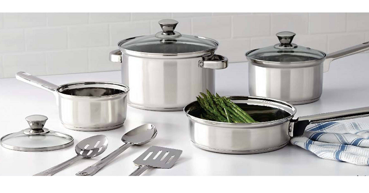 Mainstays 10 Piece Stainless Steel Cookware Set Only $19.88!