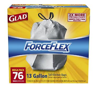 Glad ForceFlex Drawstring Tall Kitchen Trash Bags, Unscented, 13 Gallon (76 Count) – Only $9.26! *Add-On Item*