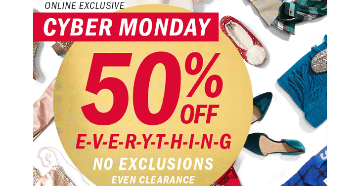 50% off EVERYTHING at the Old Navy Cyber Monday Sale! FREE Shipping!