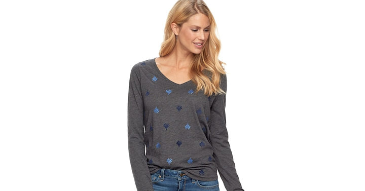 Kohl’s 30% Off! Earn Kohl’s Cash! Spend Kohl’s Cash! Stack Codes! FREE Shipping! Women’s SONOMA Goods for Life Essential V-Neck Tee – Just $6.99!