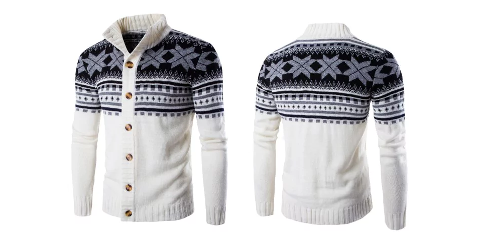 White Geometric Design Long Sleeve Sweater Coat Just $16.00 + FREE Shipping With Code!
