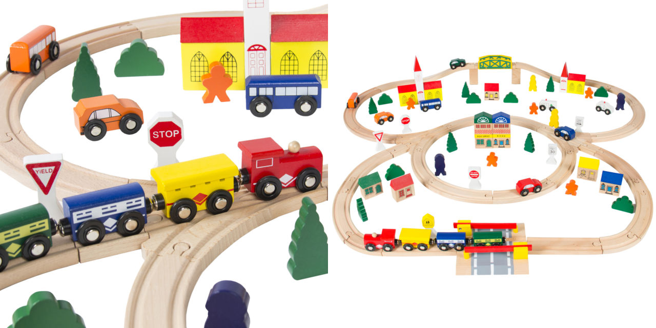 Hand Crafted 100-pc Wooden Train Set Only $35.99!!