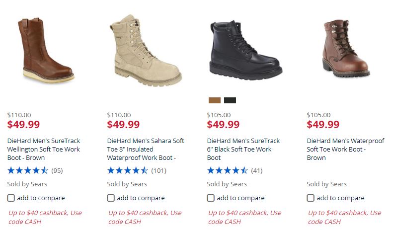 Sears: Men’s Work Boots Starting at Only $49.00! Plus Earn Cashback!
