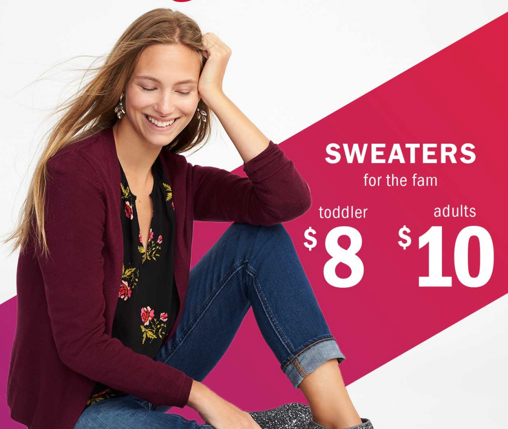 $8 Sweaters For Toddlers & $10 Sweaters For Adults Today Only At Old Navy!