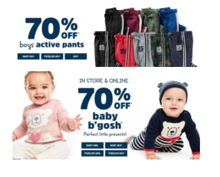 70% Off Boys Active Pants & Baby B’Gosh Plus 25% Off Orders Of $40 or More At Osk Kosh!