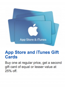 Buy One App Store or iTunes Gift Cards Get One 25% Off at Best Buy!