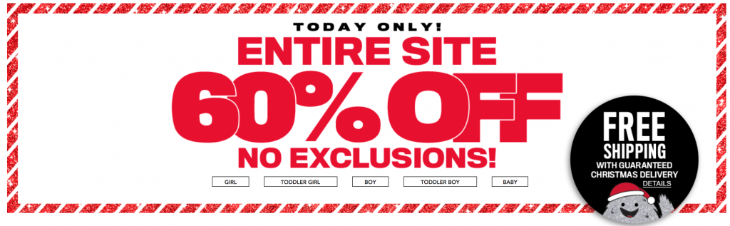 WOW! 60% Off The Entire Site NO EXCLUSIONS & FREE Shipping At The Children’s Place Today Only!