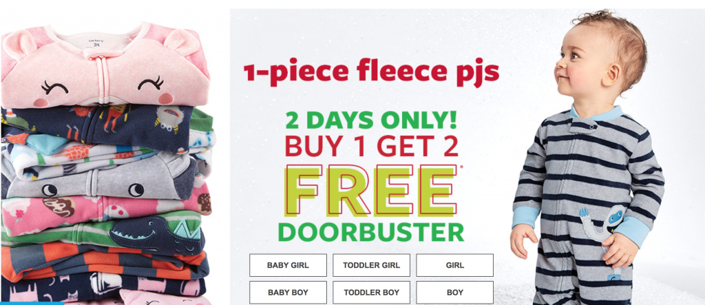 WOO HOO! 1-Piece Fleece PJ’s are Buy 1 Get 2 FREE At Carters! Just $6.00 Each!