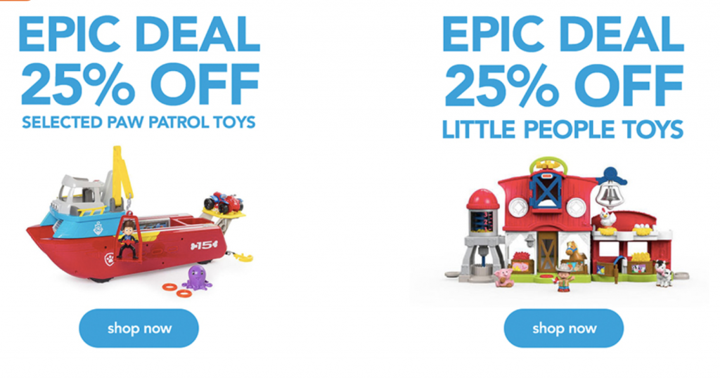 Toys R Us Epic Deals! 25% off Paw Patrol & Little People Toys Today Only!