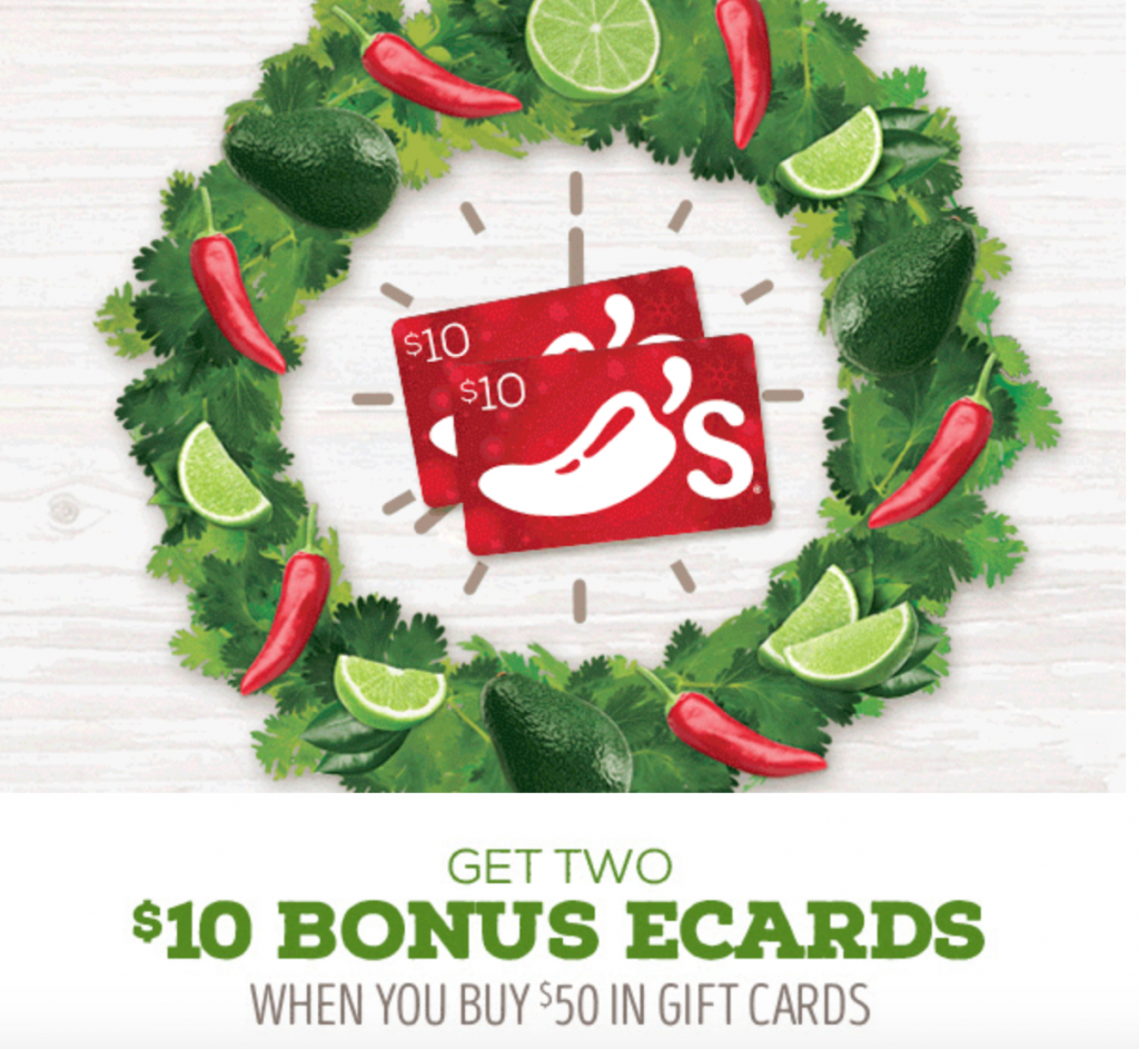 Buy $50 In Chili’s Gift Cards & Get $20 in eGift Cards Online & Today Only!