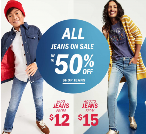 50% Off Jeans For The Whole Family Today Only & Buy Three Get 1 FREE Clearance Items At Old Navy!