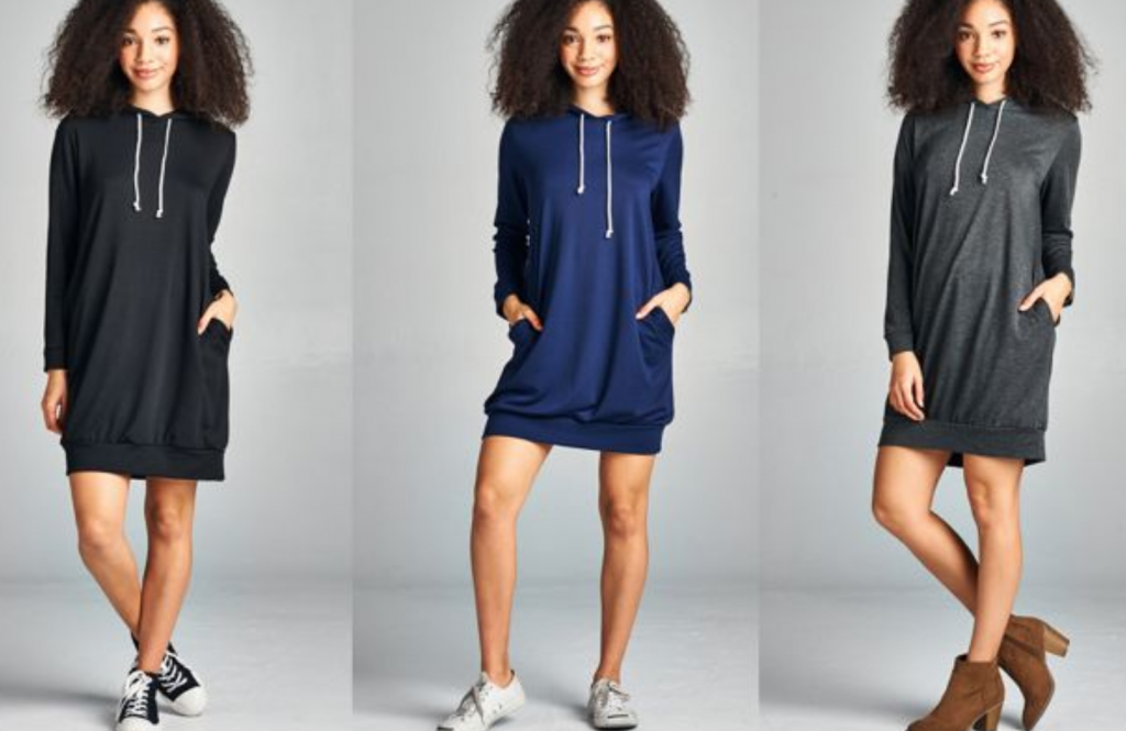 Hoodie Sweatshirt Dress – 3 Colors Just $26.99! (reg. $69.99)