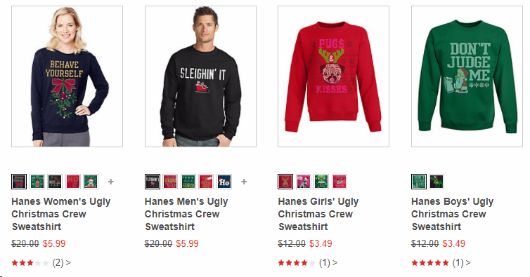 Hanes: Ugly Christmas Sweatshirts For The Whole Family Starting at $3.49!