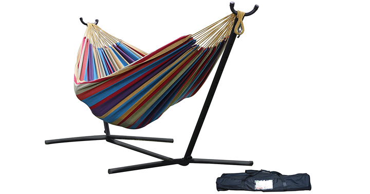 Vivere Double Hammock with Space-Saving Steel Stand – Just $79.99!