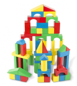 Melissa & Doug Wooden Building Blocks Set – 100 Blocks in 4 Colors and 9 Shapes – $11!