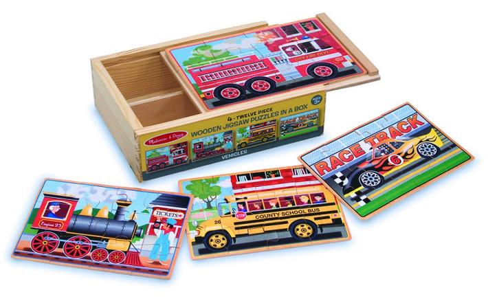 Melissa & Doug Vehicles 4-in-1 Wooden Jigsaw Puzzles in a Storage Box – Only $6.40!