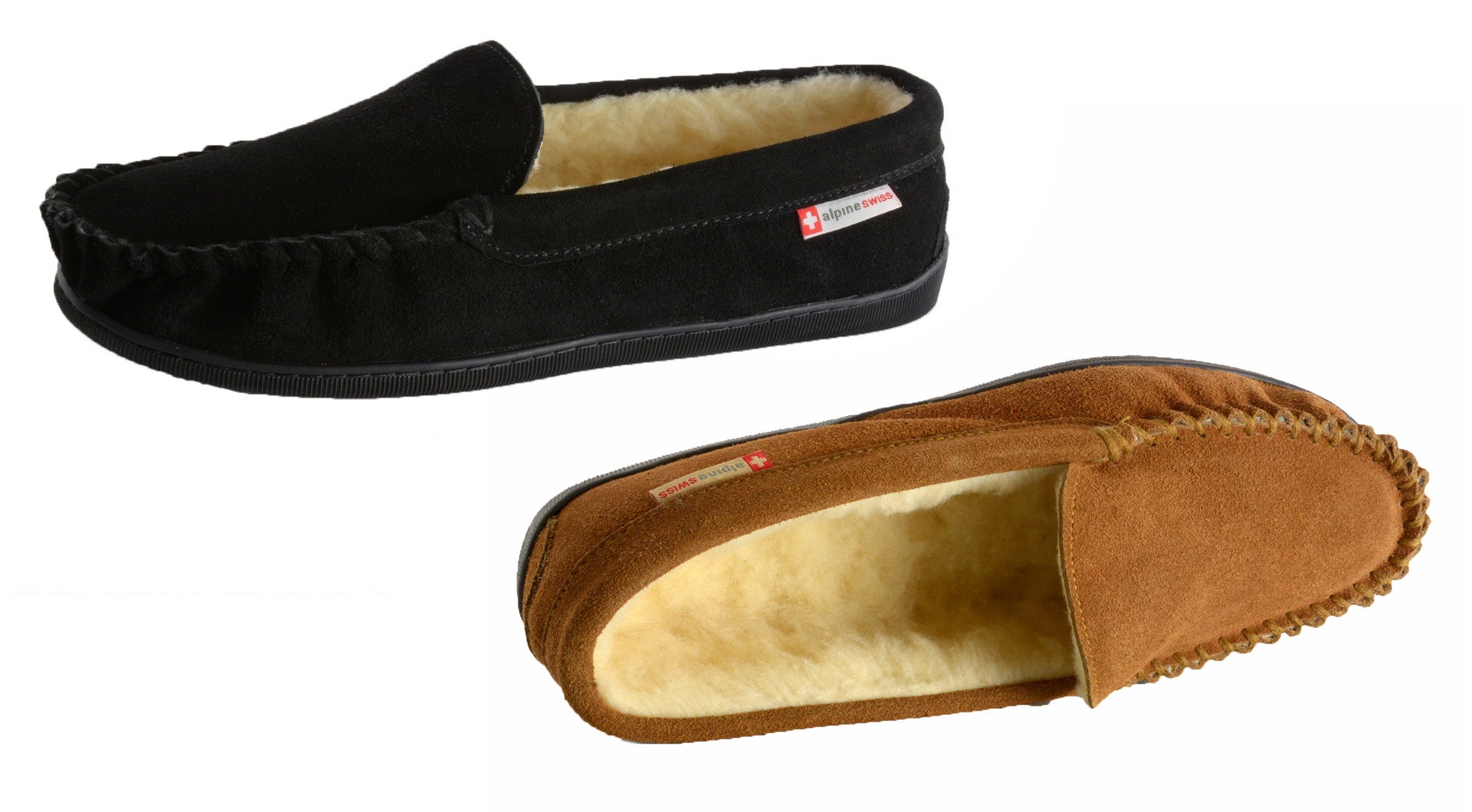 Alpine Swiss Yukon Mens Suede Shearling Moccasin Slippers Only $14.99!