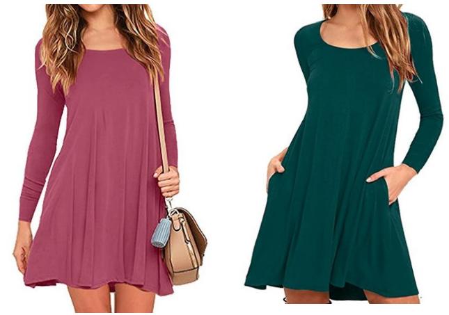 AUSELILY Women’s Long Sleeve Swing T-shirt Dress with Pockets – Only $9.98! Lightening Deal!