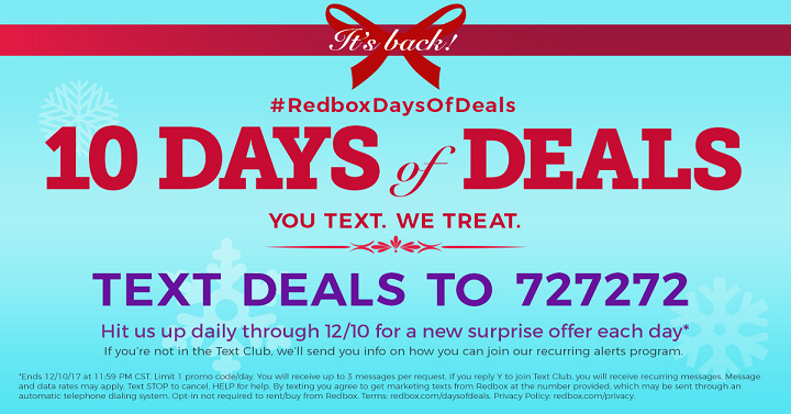 Redbox: 10 Days of Deals! Get Discounts Each Day Through Dec 15th!