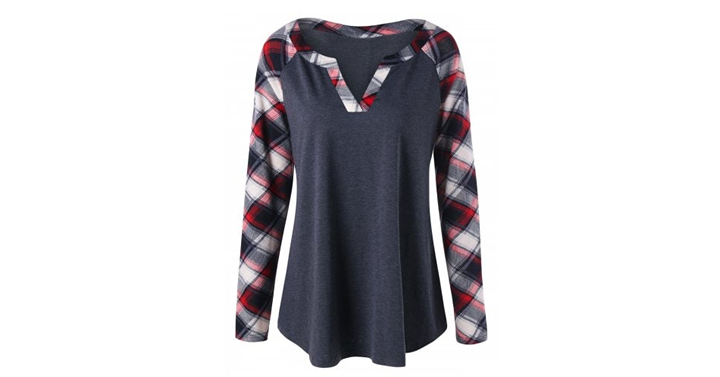 Plus Size Raglan Sleeve Plaid T-shirt – Just $7.89! Free shipping!