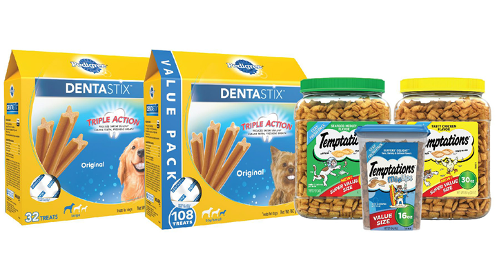 Save 30% or more on select Temptations Cat Treats and Dentastix Dog Treats!