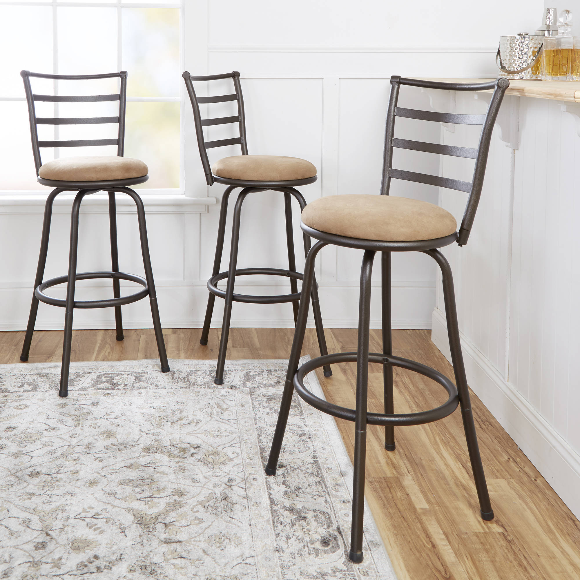 Set of THREE Mainstays Adjustable-Height Swivel Barstool Only $50.00!