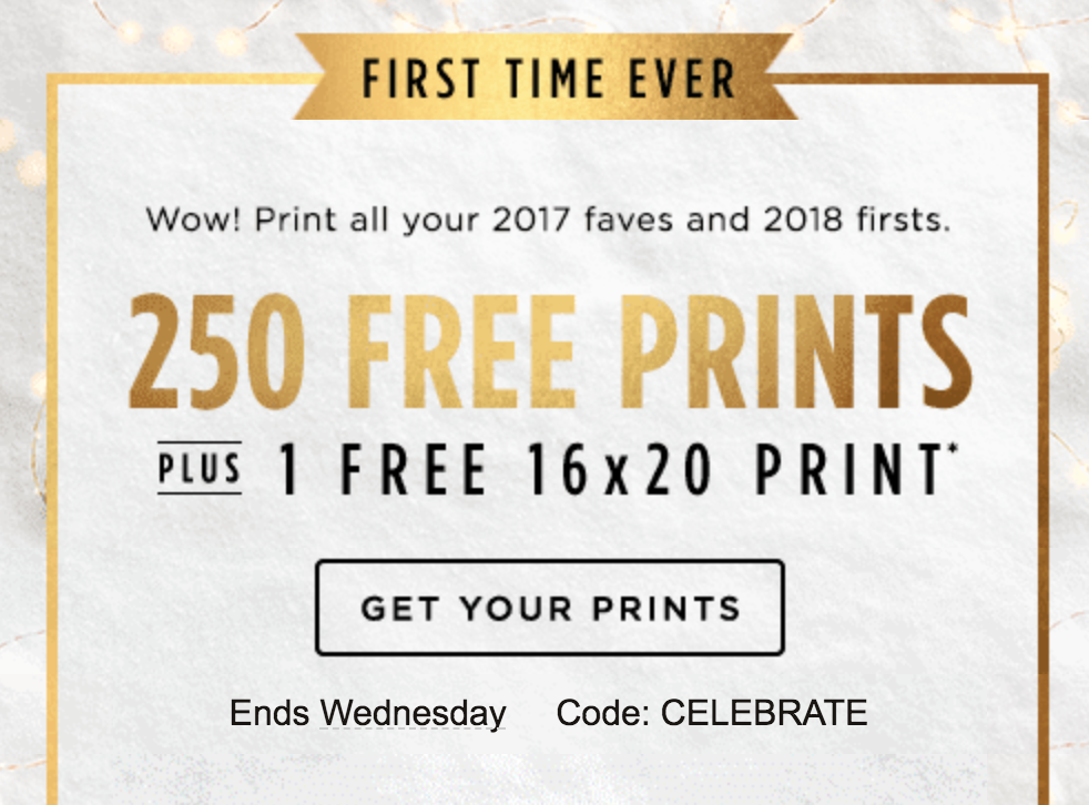 Shutterfly: 250 FREE Prints & 1 FREE 16×20 Print!