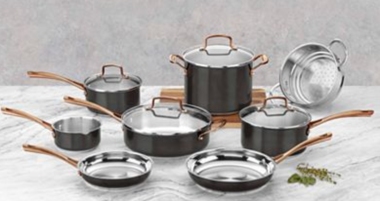 Cuisinart Onyx Black & Rose Gold 12-Pc Stainless Steel Cookware Set $150.00!