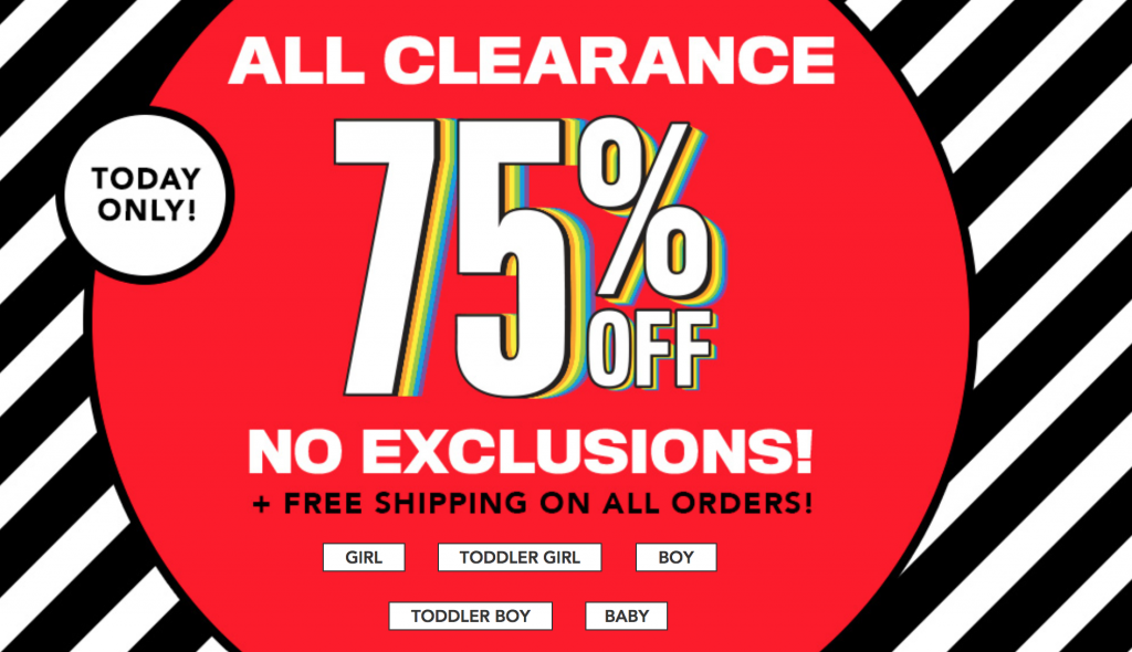 75% Off ALL Clearance & FREE Shipping At The Children’s Place Today Only!