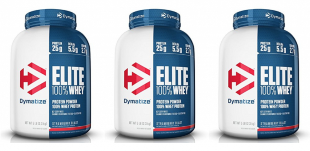 Dymatize Elite 100% Whey Protein, Strawberry Blast 5lb Tub Just $32.11 Shipped!
