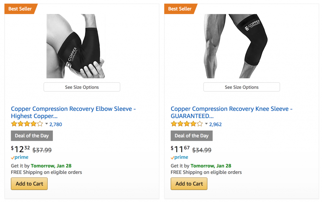 Copper Compression Knee or Elbow Sleeves 35% Off Today Only!