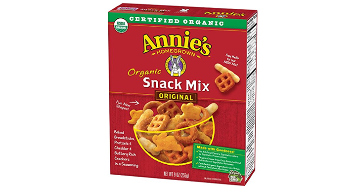 Annie’s Organic Snack Mix, Assorted Crackers and Pretzels, 9 oz Box (Pack of 4) – Just $8.66!