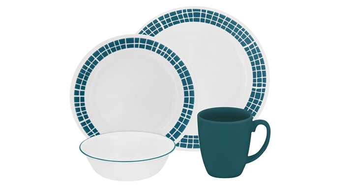 Corelle Livingware 16-Piece Dinnerware Set, Aqua Tiles, Service for 4 – Just $26.99!