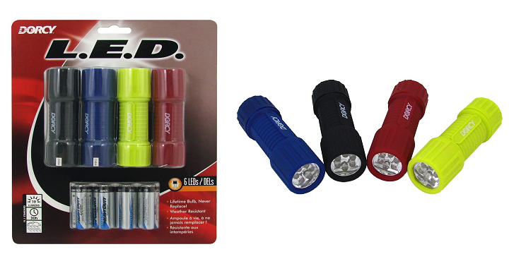 Dorcy 19-Lumen Weather Resistant LED Flashlight 4 Pack WITH Batteries Only $4.99!